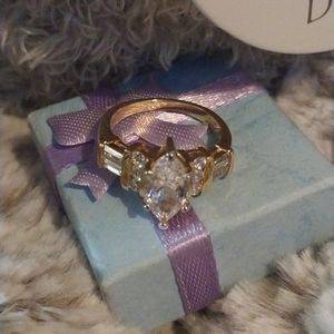 Yellow gold plated marquise cut diamond ring